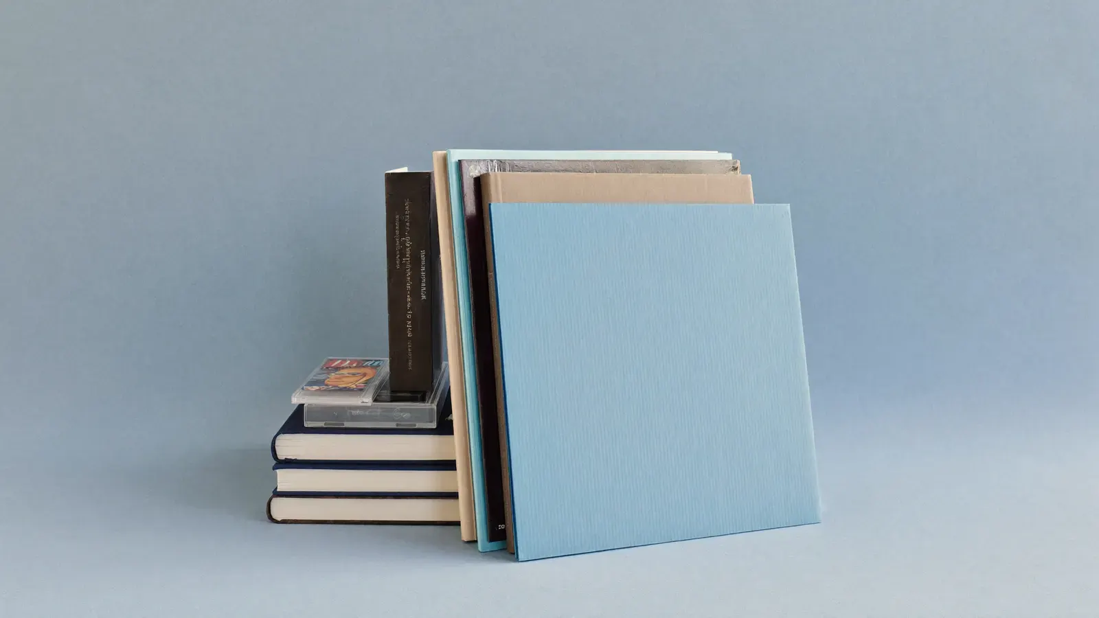 Books, games and vinyl: the kit, photographed as a studio still life