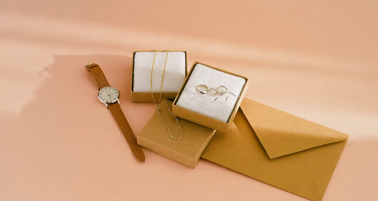 The kit for Jewelry and watches, laid out on a plain background