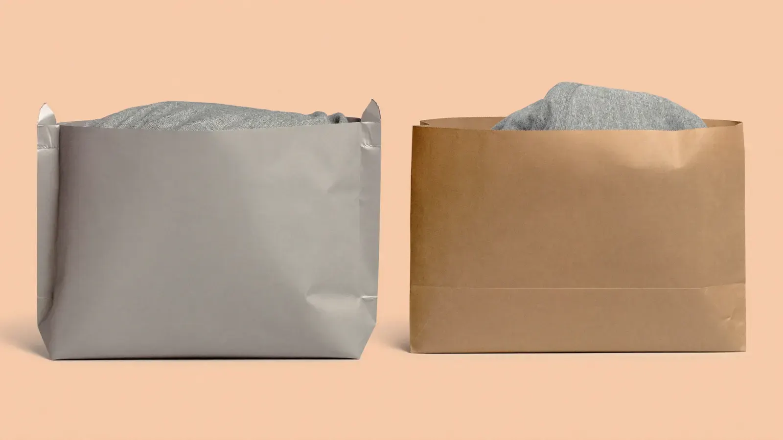 The kit for Poly mailers vs paper mailers, laid out on a plain background