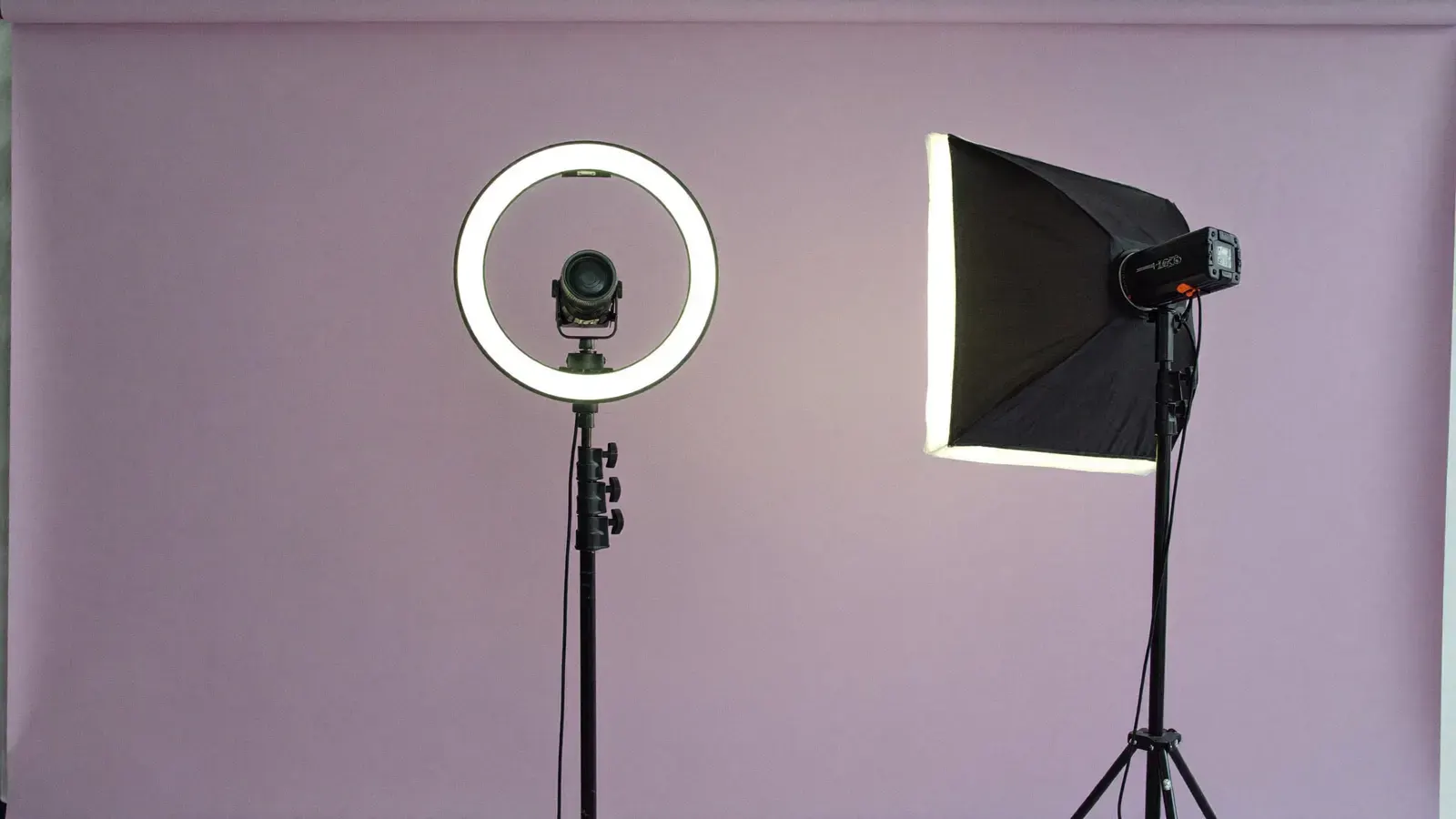 The kit for Ring light vs softbox for product photos and lives, laid out on a plain background