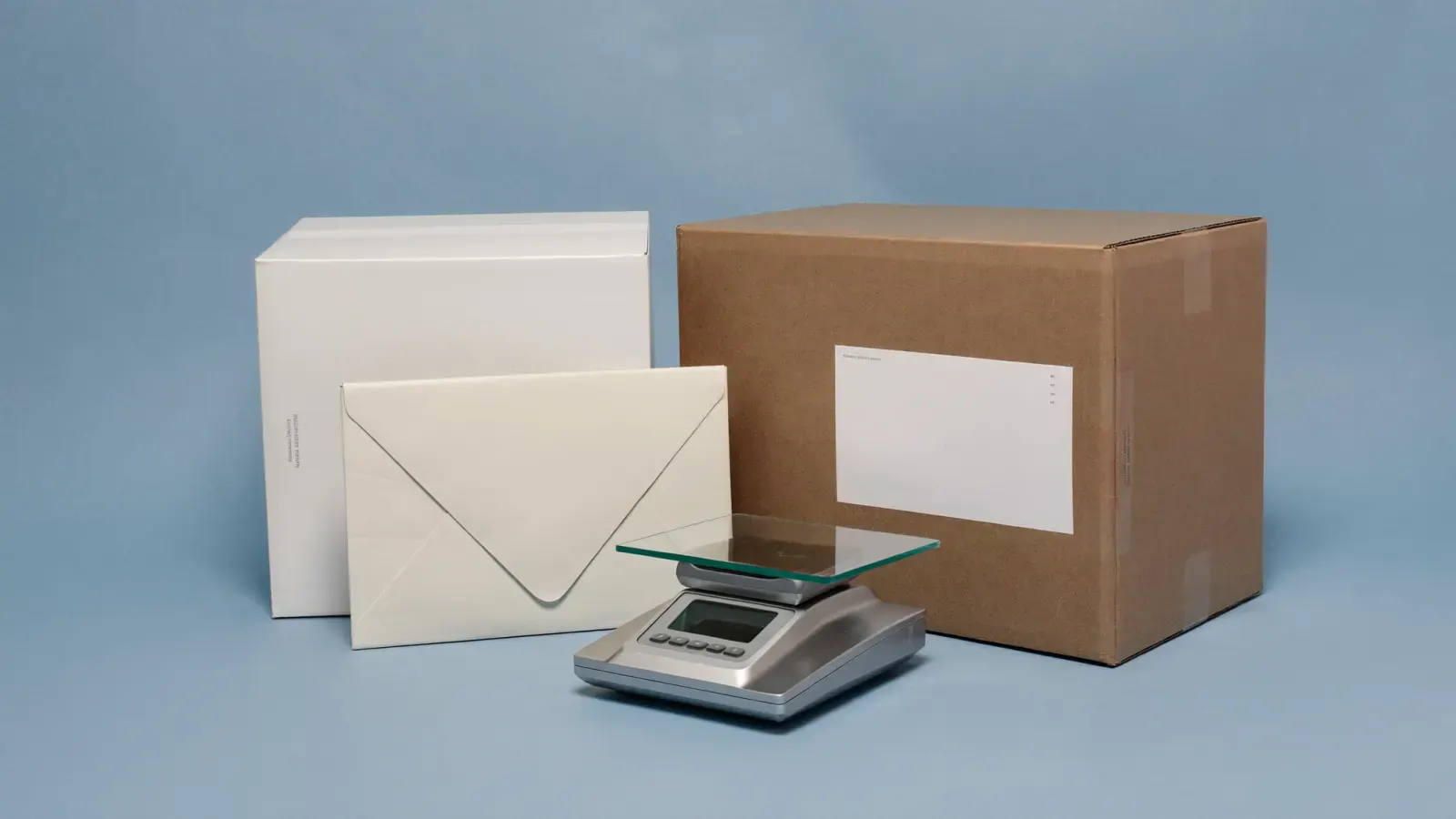 The kit for USPS vs UPS for shipping from home, laid out on a plain background