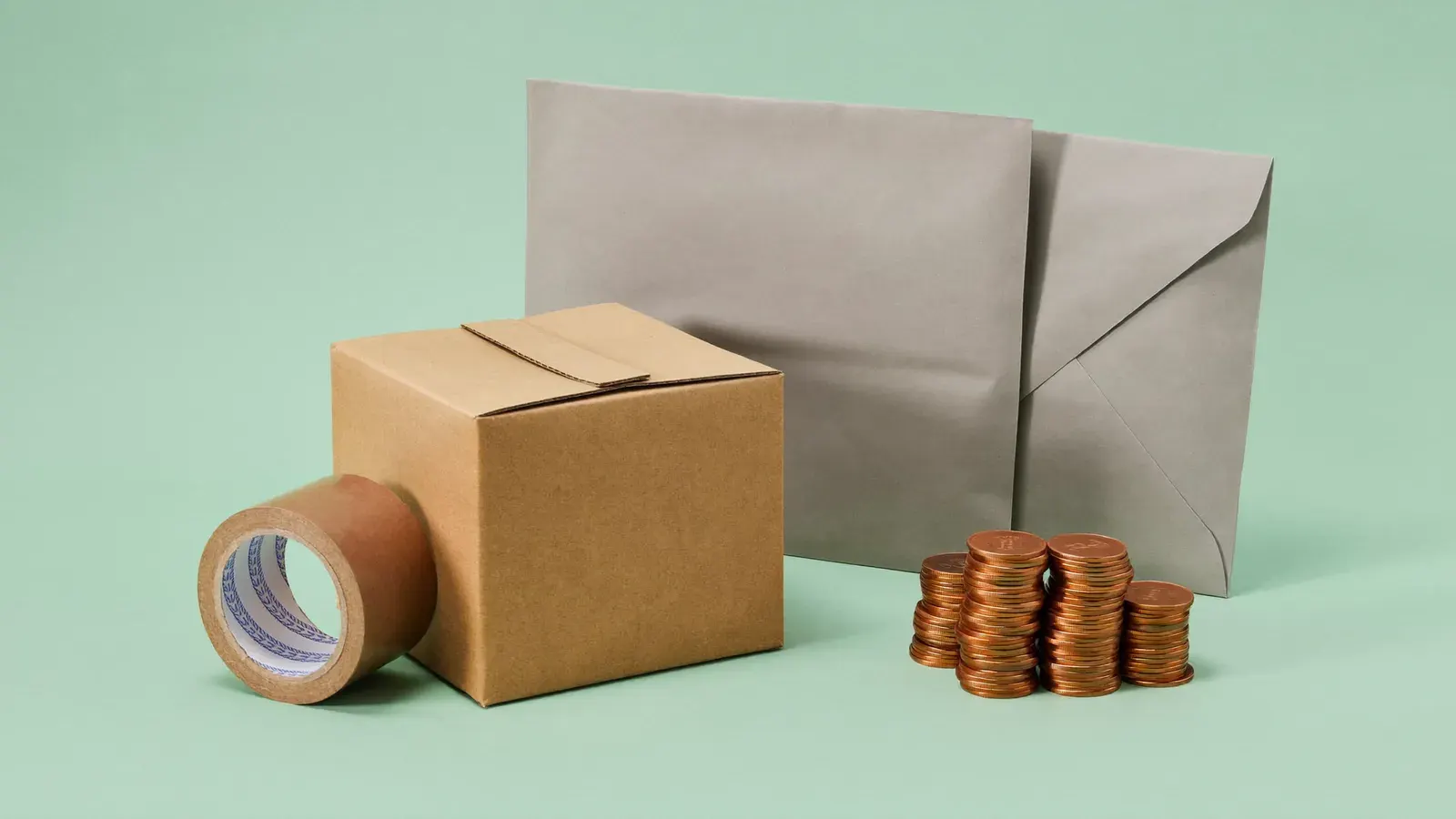 Cheapest way to post a parcel in the UK: the kit, photographed as a studio still life