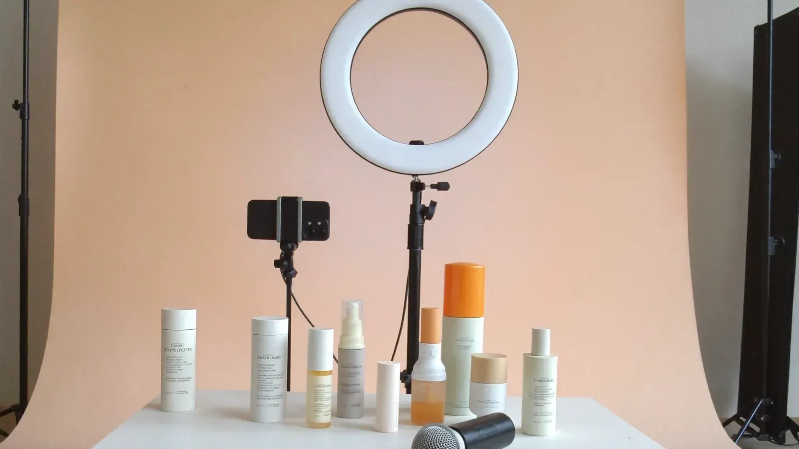 TikTok Shop live setup for beginners: the kit, photographed as a studio still life