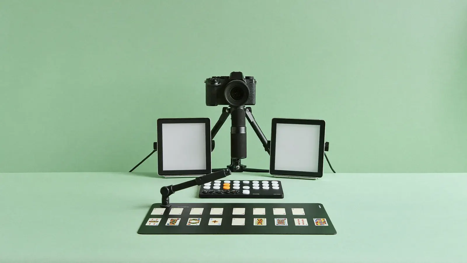 Whatnot production setup: lights, camera and audio: the kit, photographed as a studio still life