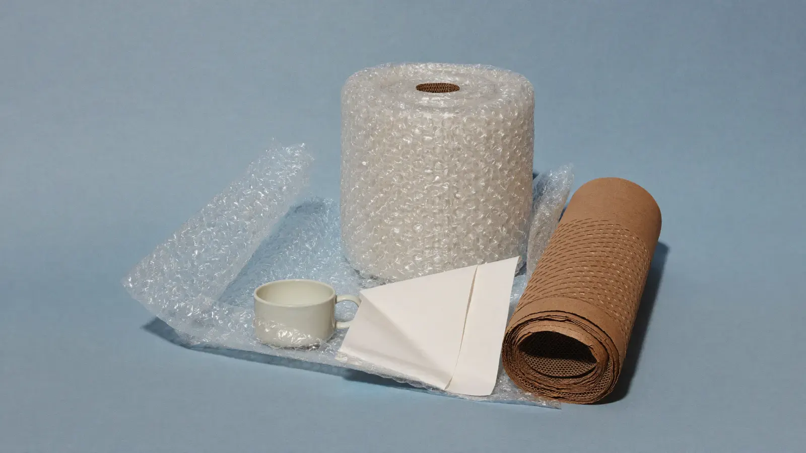 The kit for Best bubble wrap for shipping packages, laid out on a plain background