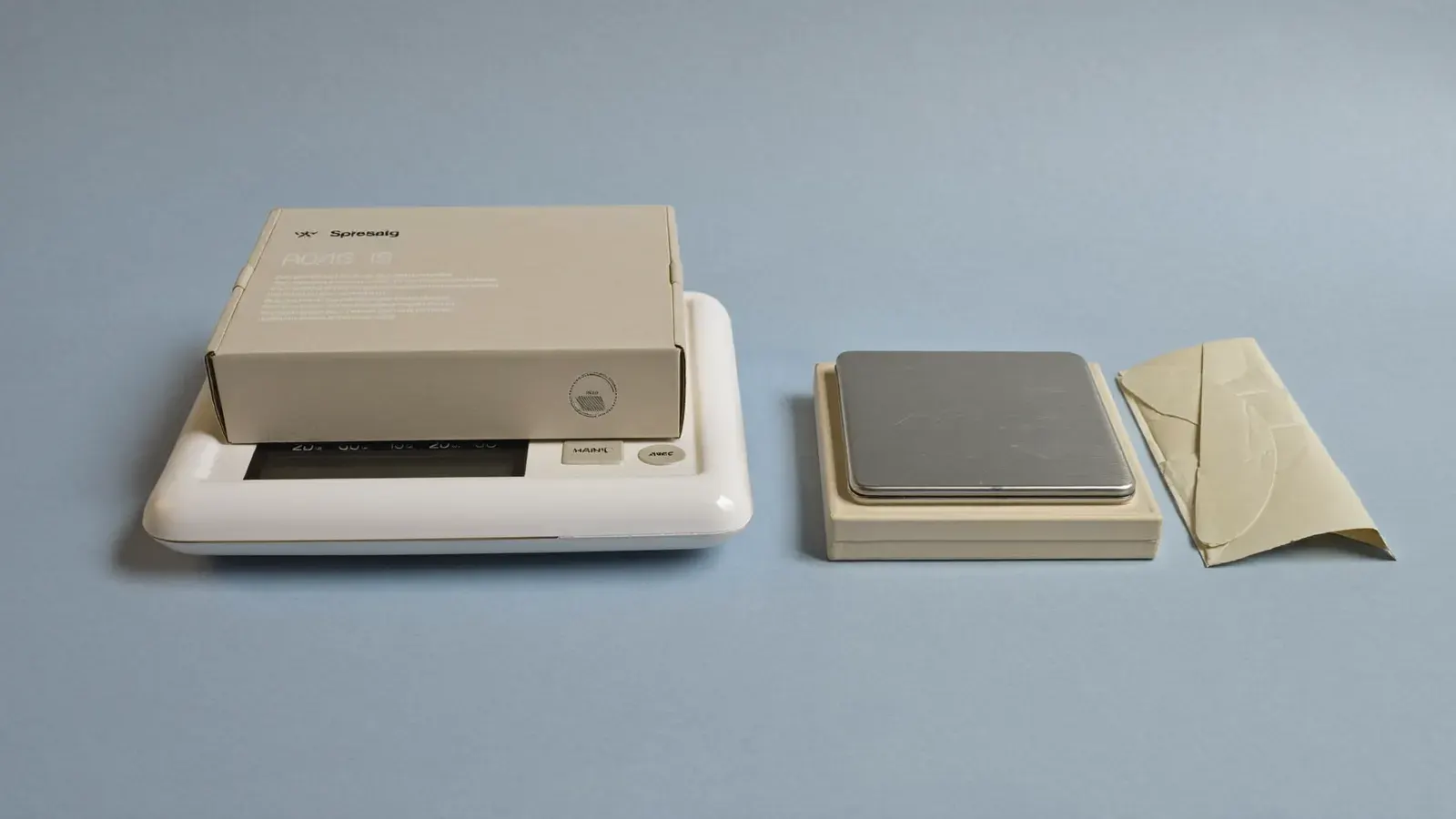 The kit for Best shipping scale for selling from home, laid out on a plain background