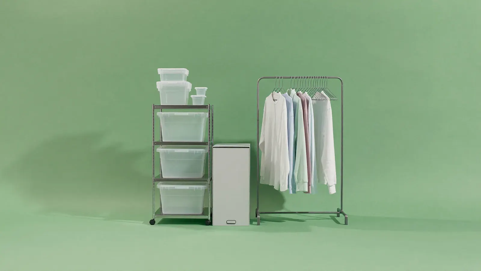 The kit for Storage for reseller inventory at home, laid out on a plain background