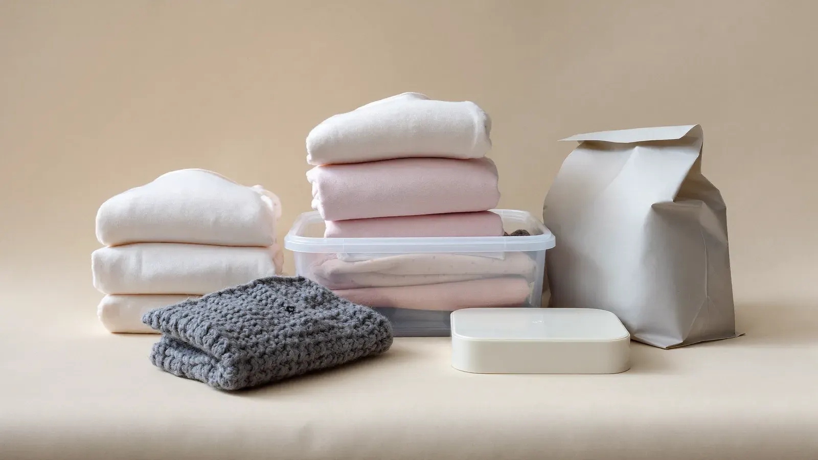 Baby clothes bundle setup for Vinted and eBay: the kit, photographed as a studio still life