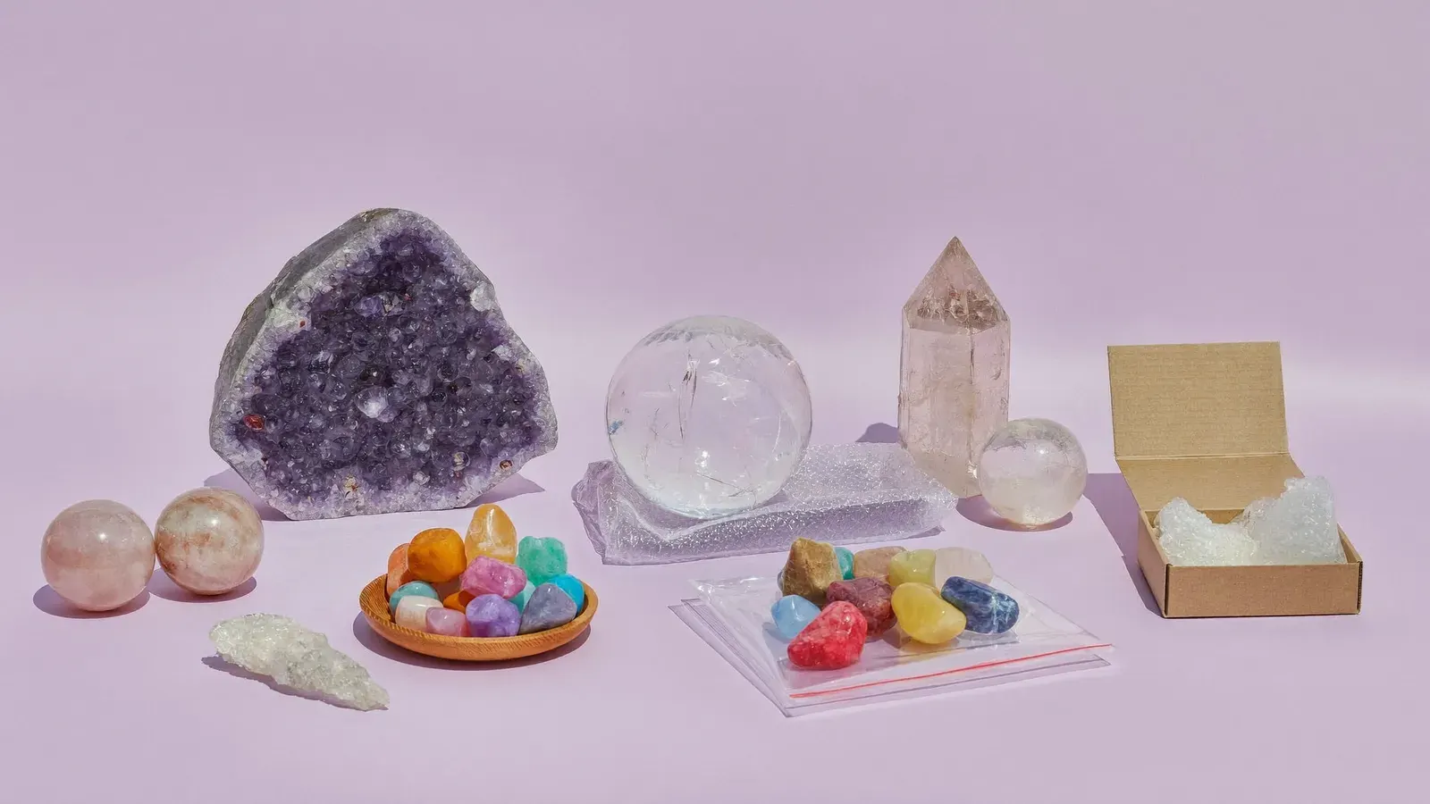 Crystal live-show garage for Whatnot and TikTok Shop: the kit, photographed as a studio still life