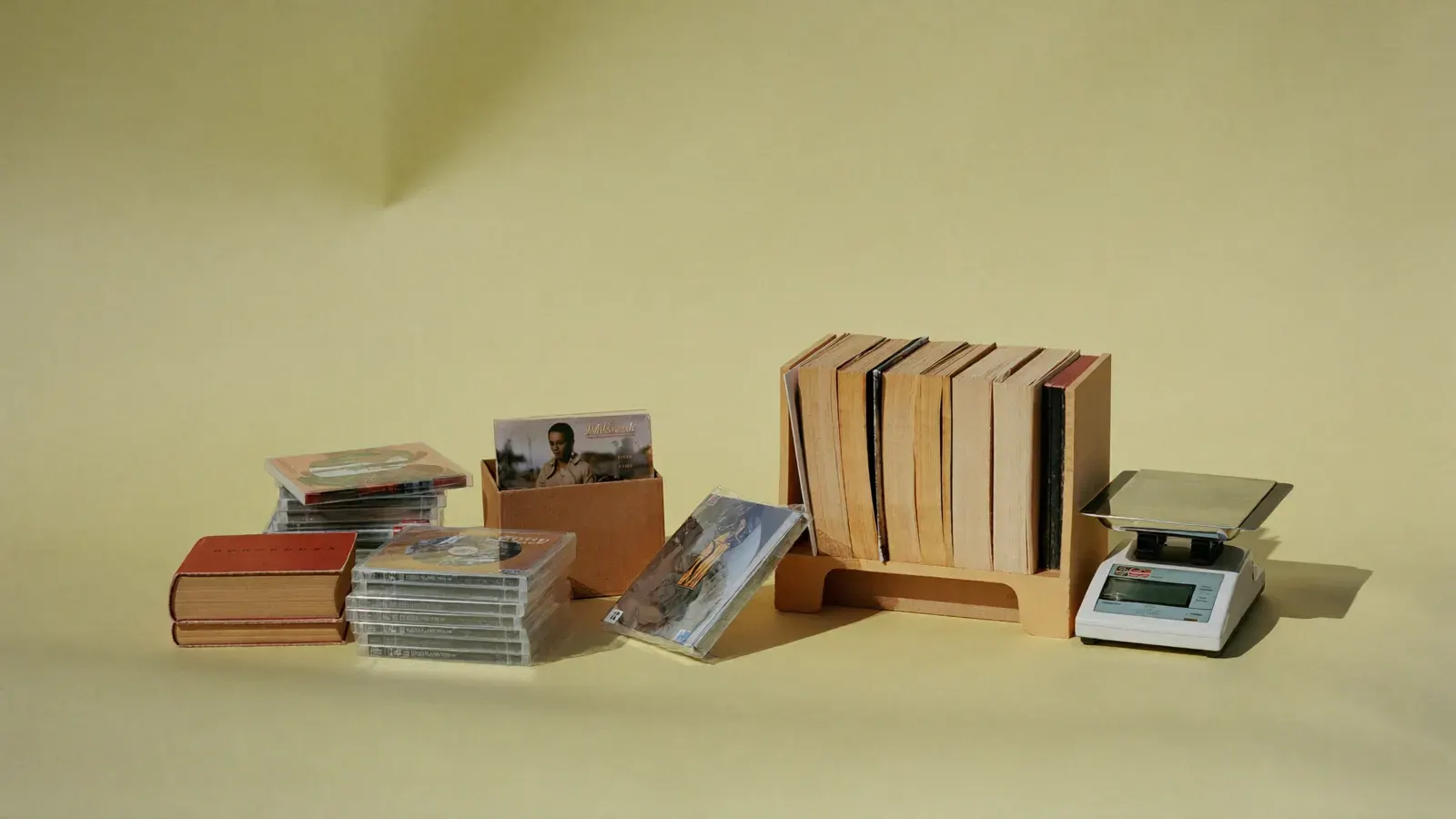 eBay books, games and vinyl setup: the kit, photographed as a studio still life