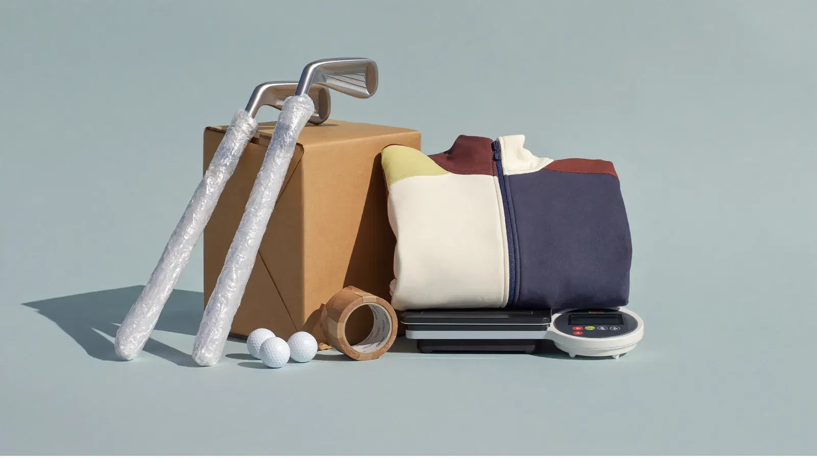 Golf club and sportswear setup for eBay and Depop: the kit, photographed as a studio still life