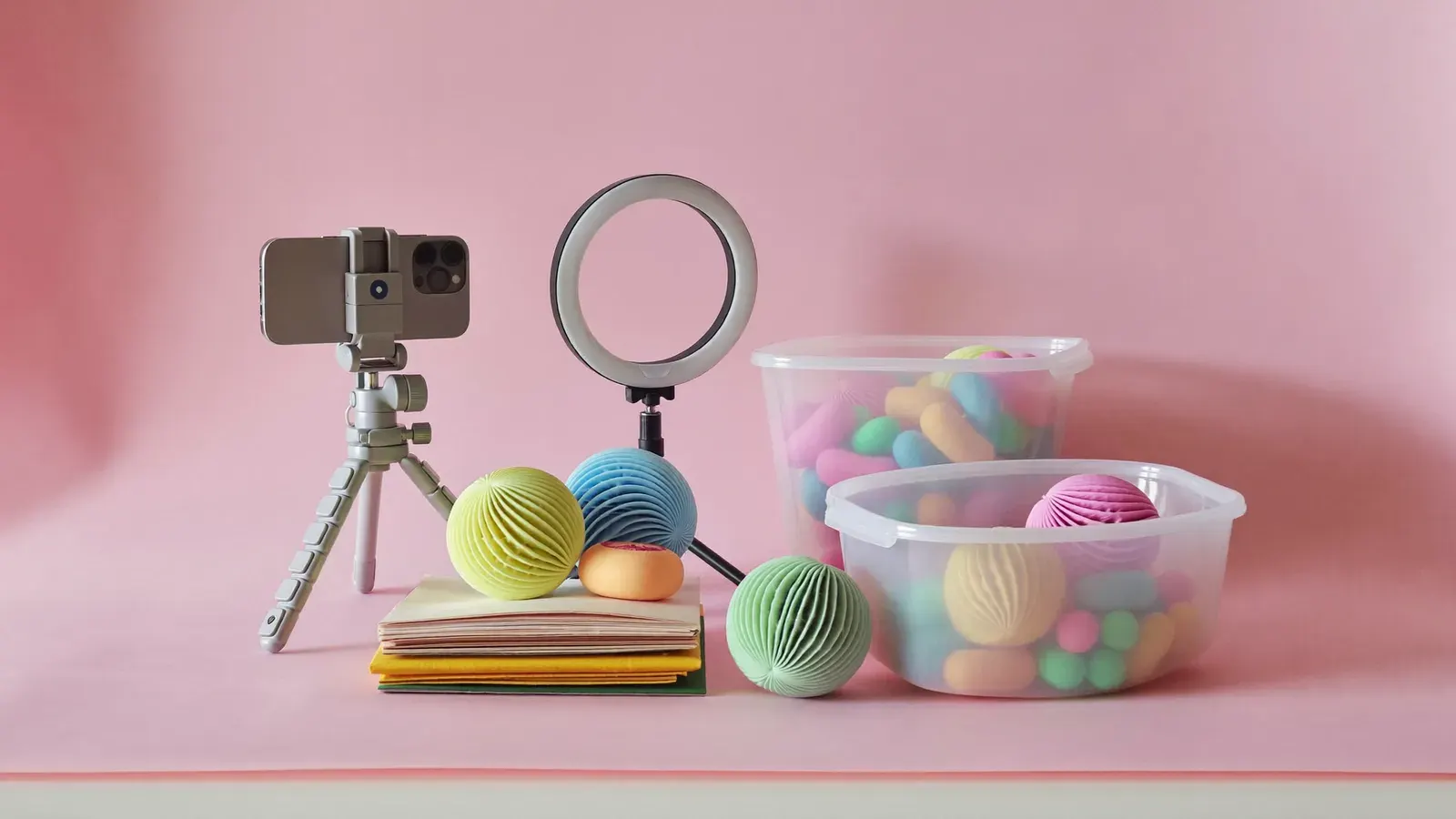 Squishy toy live shows from a bedroom corner: the kit, photographed as a studio still life