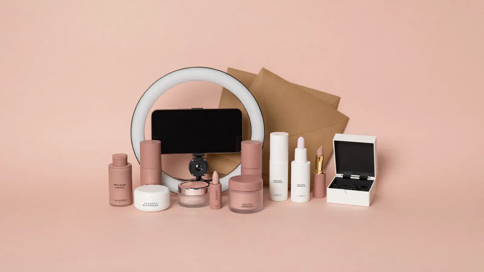 TikTok Shop live setup for beauty sellers: the kit, photographed as a studio still life